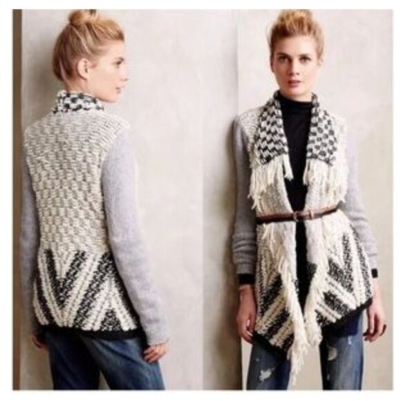 NEW Anthropologie Moth Shawl Yarn Sweater Cardigan in Gray / Neutrals - S - Picture 1 of 11